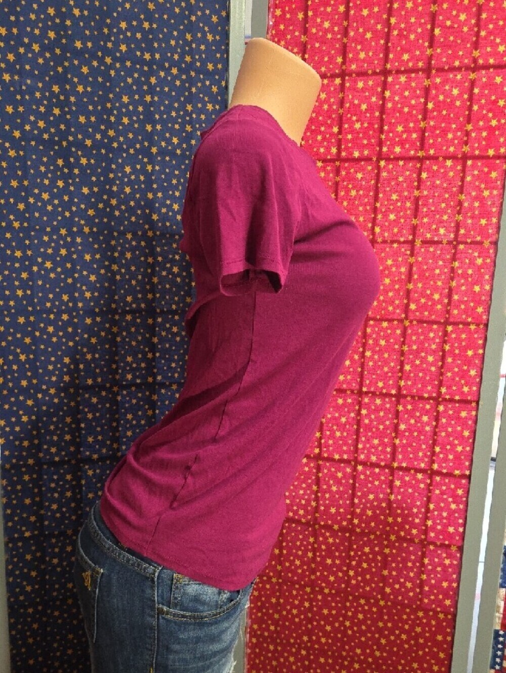 Time and Tru Women's Short Sleeve Crew Tee - Magenta- MATERNITY - Picture 3 of 4